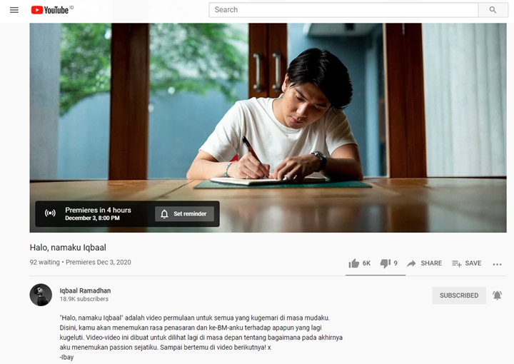 Iqbaal Ramadhan Buka Kanal YouTube, Simak Jadwal Tayang Vlog Perdana