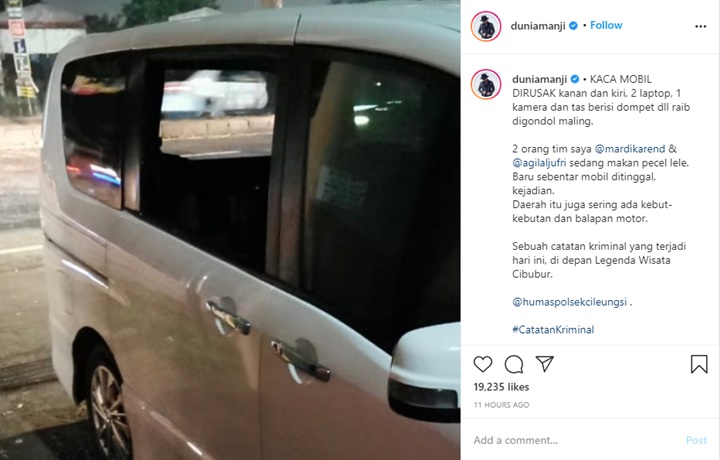 Apes, Mobil Anji Dibobol Maling Hingga Kehilangan Empat Barang Berharga