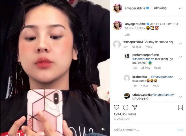 Anya Geraldine Sambat Pusing Lihat Pipinya Makin Chubby, Ramai Diprotes Netizen