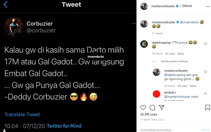 Deddy Corbuzier Pilih Gal Gadot \'Sentil\' Imam Darto, Netizen Curiga Punya Uang 17 Miliar