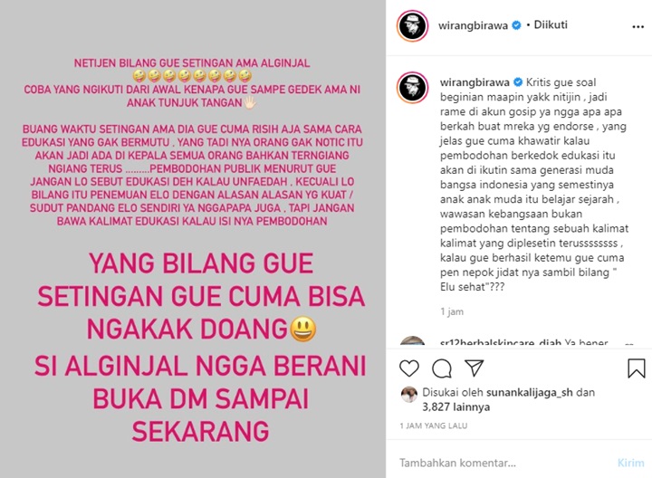 Saling Sindir di Media Sosial, Wirang Birawa Bantah Settingan dengan Lutfi Agizal