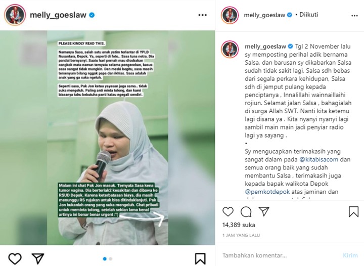 Berduka, Melly Goeslaw Sempat Janji Berikan Matanya pada Seorang Gadis Tunanetra