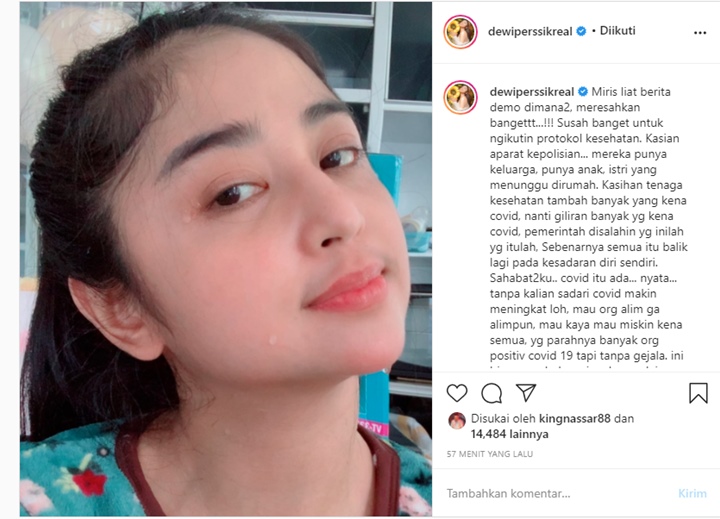 Dewi Persik Sebut Aksi Demo Bikin Resah, Ingatkan Soal Bahaya COVID-19