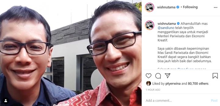 Wishnutama beri Selamat ke Sandiaga