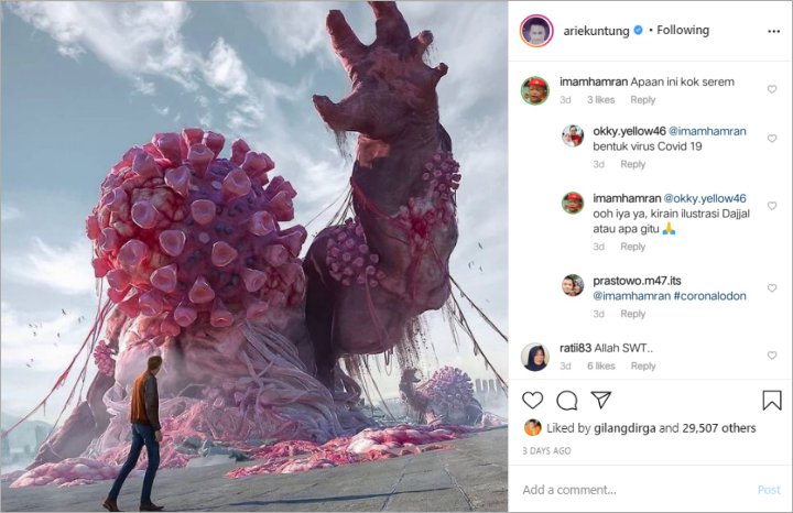 Postingan Arie Untung Soal Virus Corona Ramai Diperbincangkan, Netizen: Bikin Ngeri