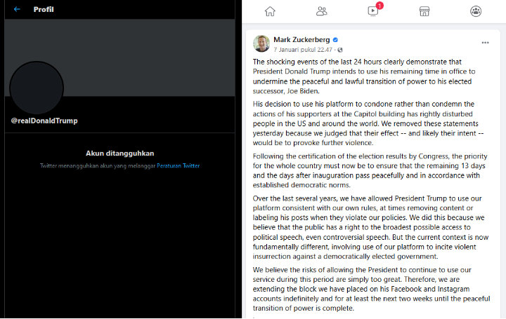 Ironi Trump Jelang Lengser: Diblokir \'Berjemaah\' di Twitter, Instagram, Facebook