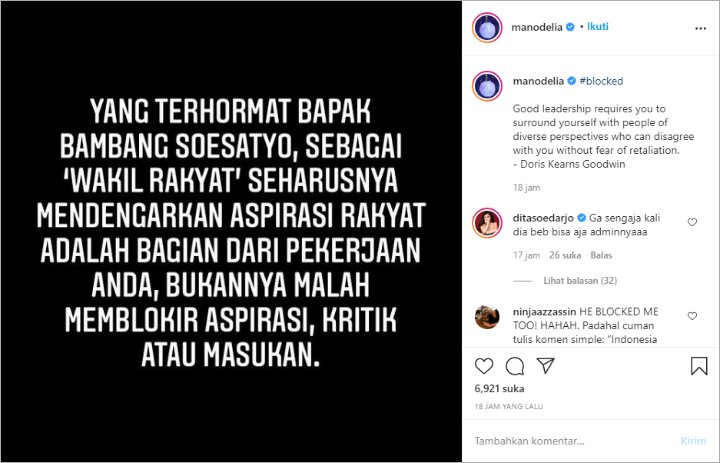 Begini Reaksi Manohara Saat Akunnya Diblokir Usai Sampaikan Kritik Ke Ketua MPR