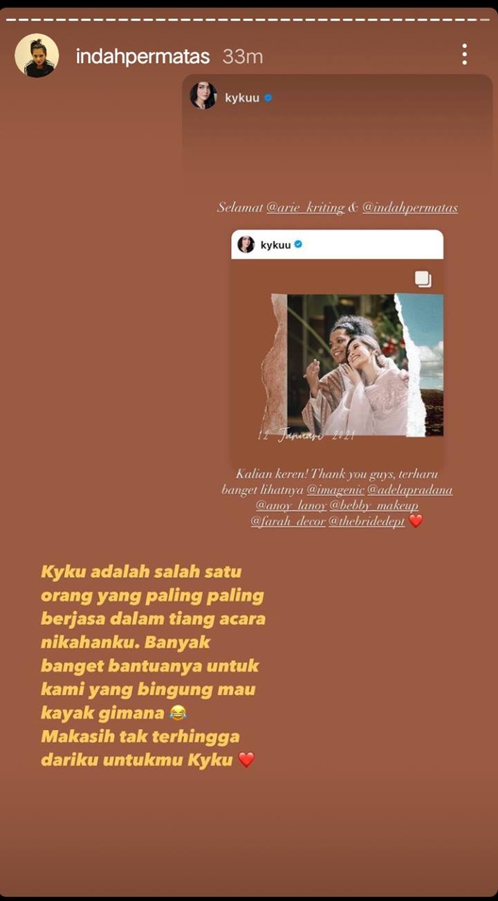 Indah Permatasari Ungkap Sosok Berjasa dalam Pernikahannya, Ucapkan Terima Kasih