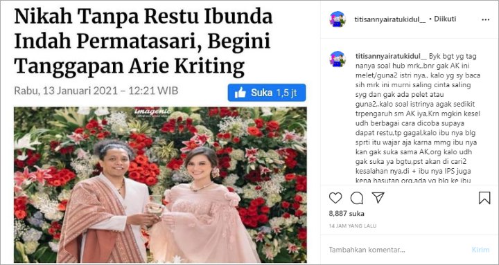Titisan Nyai Ratu Kidul Buka Suara Soal Arie Kriting Disebut Pelet Indah Permatasari