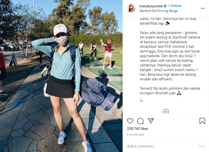 Kembali ke Amerika, Maudy Ayunda Pamer Foto Perdana Saat Asyik Main Golf