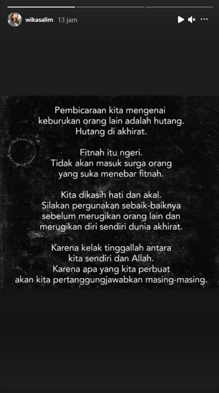 Wika Salim Mendadak Tulis Pesan Soal Kejamnya Dampak Fitnah