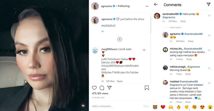 Fans Girang Agnez Mo dan Sandra Dewi Saling Puji: Dua Bidadari Bertegur Sapa