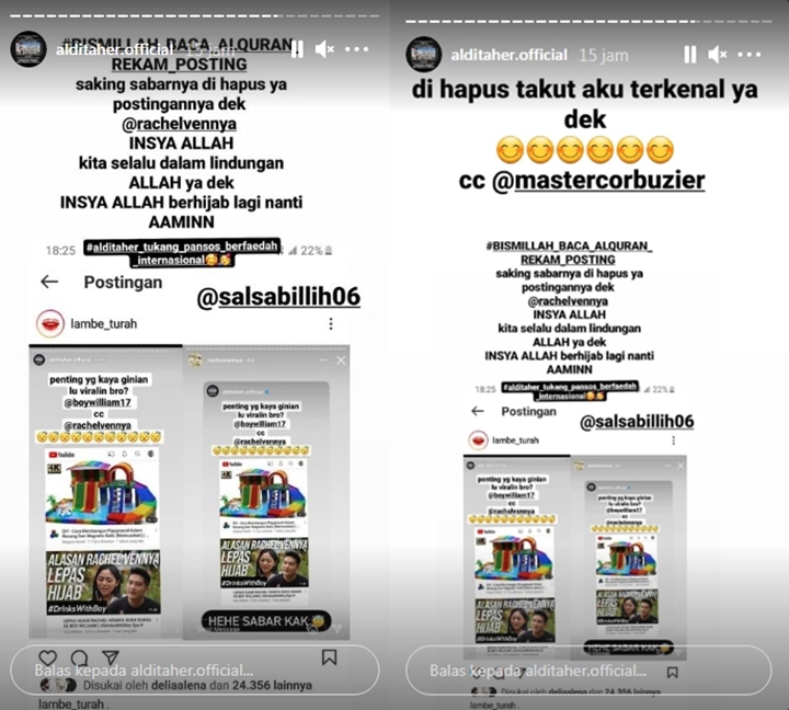 Aldi Taher Sindir Konten Boy William yang Trending, Rachel Vennya Balas Begini