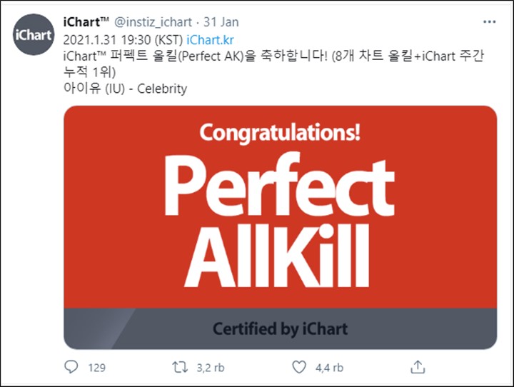 Single Pra-rilis IU \'Celebrity\' Raih Perfect All Kill, Jadi Yang Pertama Di Tahun 2021