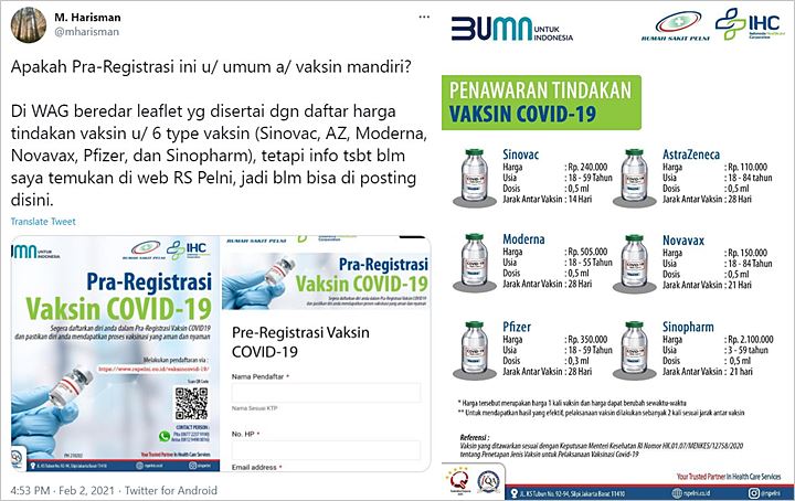 Heboh RS Pelni Buka Pre-Registrasi Vaksin COVID-19 Mandiri, Ini Penjelasannya