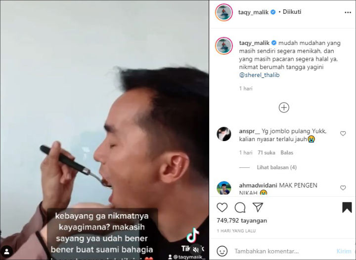 Menikah Lagi, Taqy Malik Pamer Bahagia Dimasakin Hingga Suap-Suapan Bareng Istri