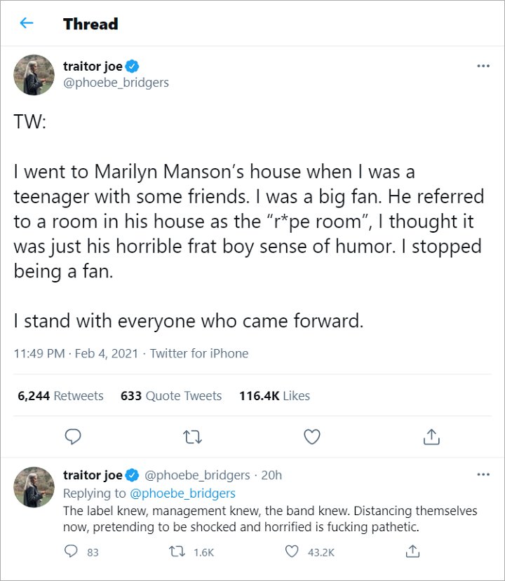Kisruh Tuduhan Pelecehan Seksual Berlanjut, Phoebe Bridgers Klaim Marilyn Manson Punya \'Rape Room\'