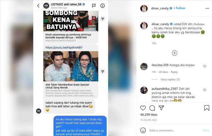 Dinar Candy Bongkar Tingkah Aldi Taher Yang Sering Kirim DM Diam-diam, Apa Isinya?