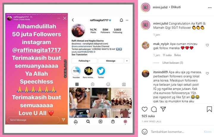 Jelang Ulang Tahun, Raffi Ahmad dan Nagita Slavina Raih 50 Juta Followers Instagram