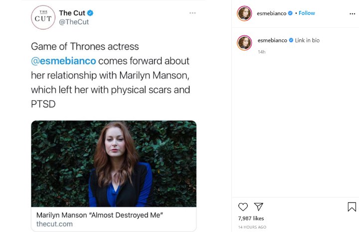 Skandal Pelecehan Seksual Berlanjut, Esme Bianco \'Game Of Thrones\' Sebut Marilyn Manson Bak Monster