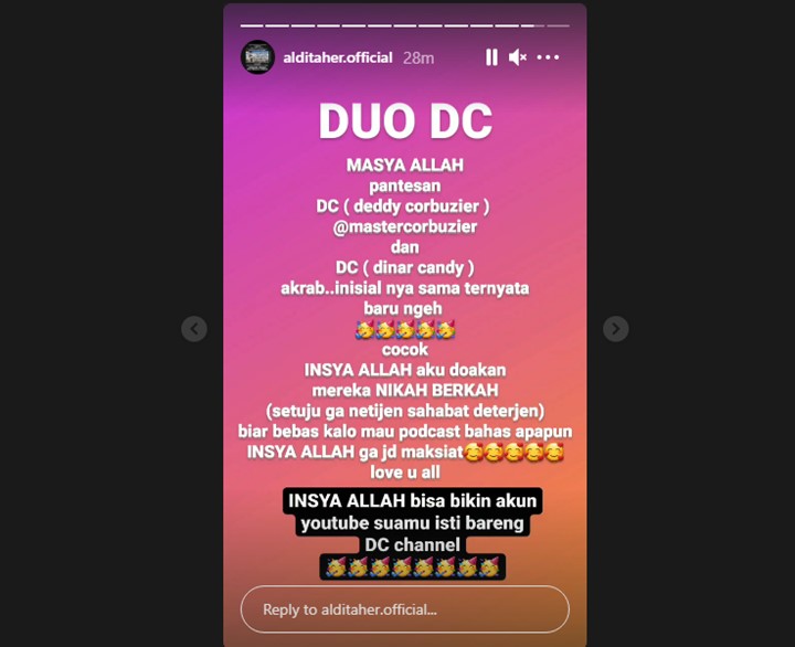 Sempat Minta Maaf, Aldi Taher Kini \'Jodohkan\' Deddy Corbuzier dan Dinar Candy Karena Alasan ini
