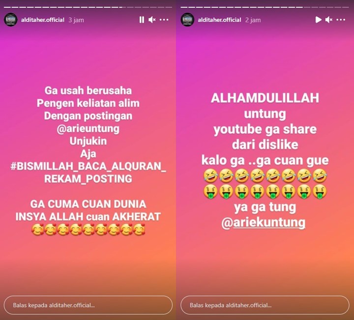 Aldi Taher Nasihati Arie Untung Untuk Jangan Sok Alim