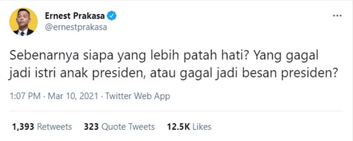 Cuitan Ernest Prakasa Soal Konflik Asmara Kaesang Pangarep Tuai Perdebatan, Kenapa?