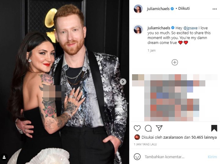 Grammy Awards 2021: Julia Michaels & JP Saxe Romantis Hadir Bersama Hingga Tulis Kalimat Manis Ini