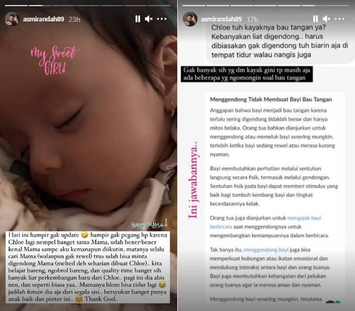 Baby Chloe Makin Nempel, Asmirandah Beri Jawaban Cerdas Saat Anaknya Dibilang \'Bau Tangan\'
