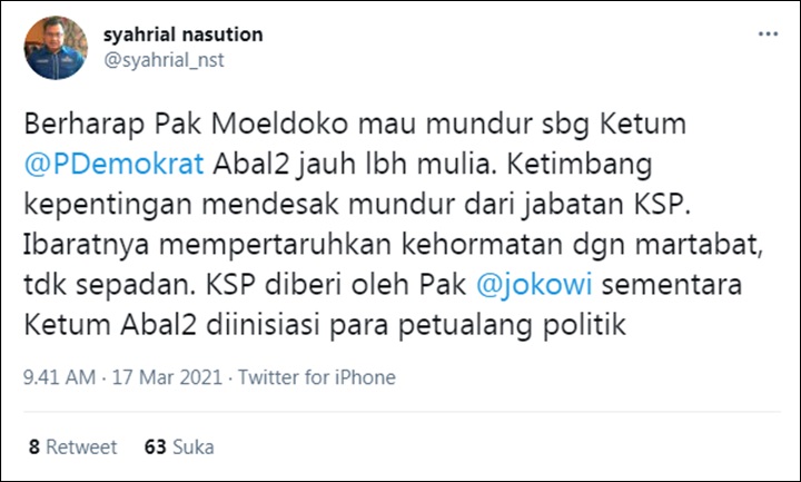 Syahrial Nasution Soal Moeldoko