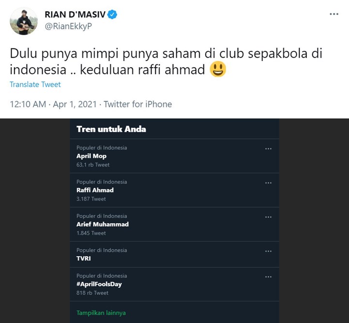 Raffi Ahmad Trending Gara-Gara Beli Klub Bola, Rian D\'Masiv Merasa Keduluan