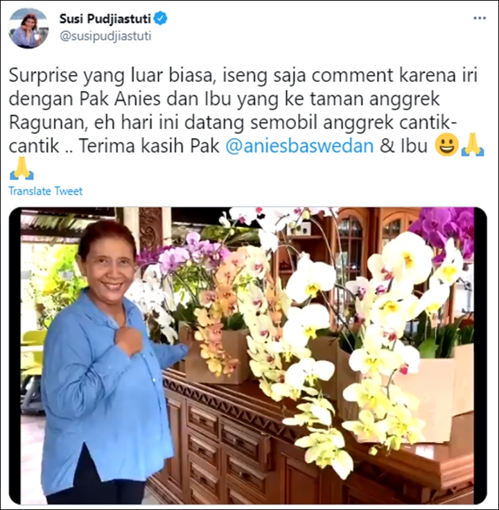 Anies Baswedan Kirimi Susi Pudjiastuti Anggrek, Pakar Komunikasi Politik: Sampai Jumpa 2024