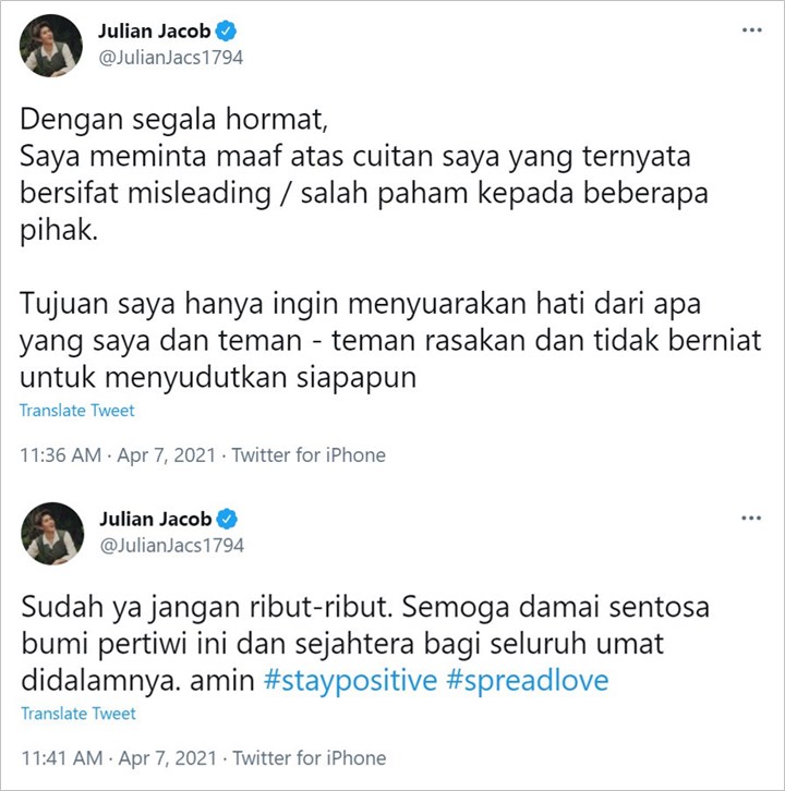 Julian Jacob Akhirnya Minta Maaf Usai Cuitannya Soal Royalti Hak Cipta Jadi Kontroversi