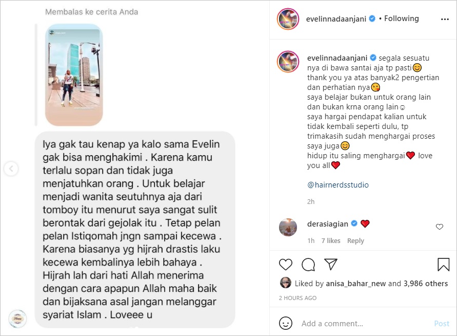 Unggah Potret Tanpa Hijab, Evelin Nada Anjani Berterima Kasih Dapat DM Perhatian Mendalam Fans