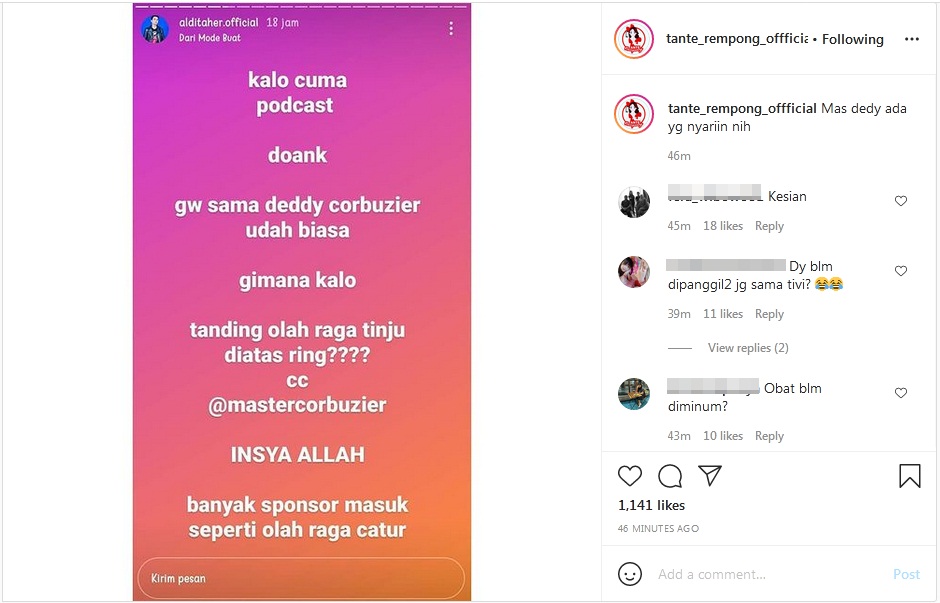 Aldi Taher Kena Sindir Usai Pede Tantang Deddy Corbuzier Adu Tinju