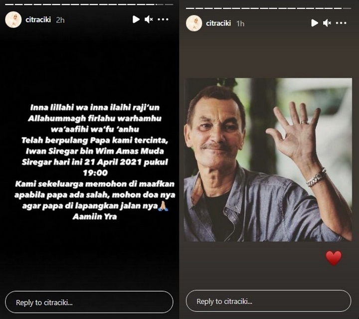 Ayah Citra Kirana Meninggal Dunia