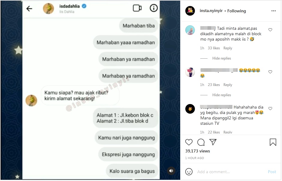 Beredar Bukti Iis Dahlia Jawab Ketus Usai Disindir Via DM Soal ‘Marhaban Tiba’