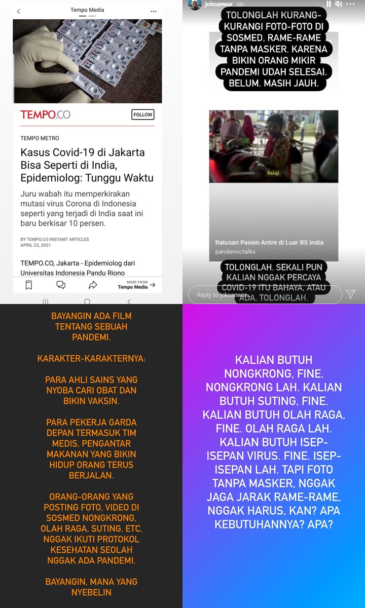Joko Anwar Prihatin Kondisi COVID-19 Di Indonesia: Kurangi Foto Tanpa Masker