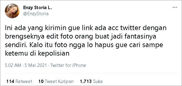 Enzy Storia Ancam Lapor Polisi Usai Fotonya Diedit Jadi Bahan Fantasi, Ngamuk Doakan Kena Azab