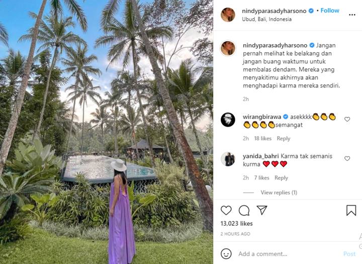ifitnah-Disakiti, Nindy Ayunda Sentil Para Musuhnya Bakal Segera Dapat Karma