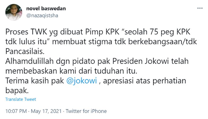Novel Apresiasi Jokowi