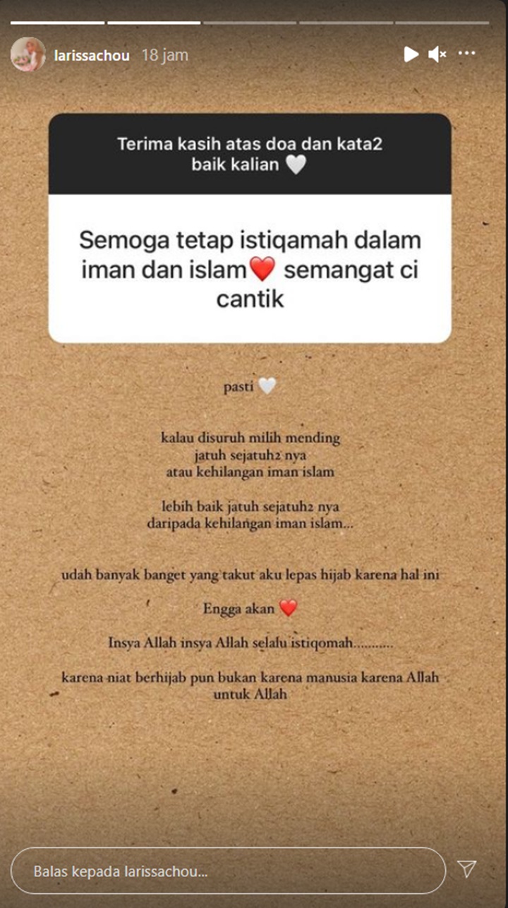 Gugat Cerai Alvin Faiz, Larissa Chou Jawab Begini Soal Istiqamah Berhijab dan Iman Islam