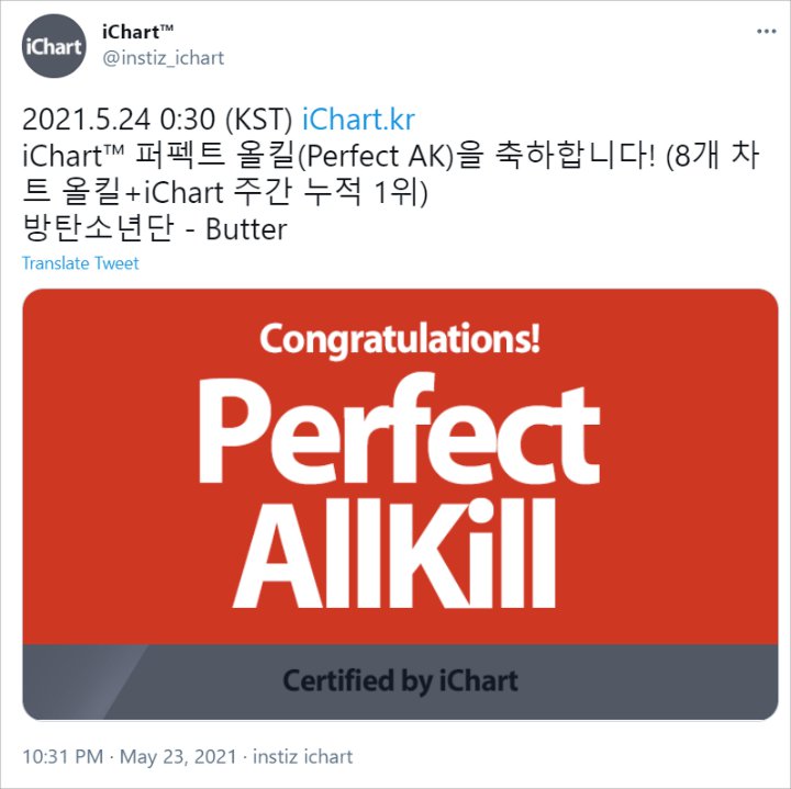 Banjir Prestasi, Single Comeback BTS \'Butter\' Resmi Dapatkan Perfect All Kill