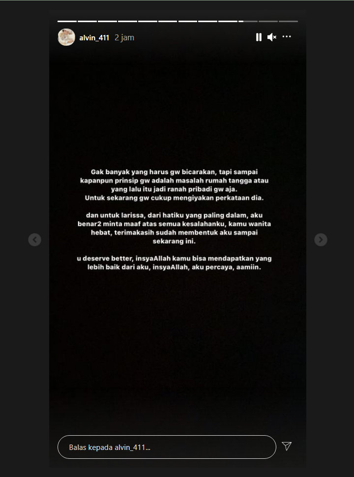 Tak Dendam Aibnya Dibongkar, Alvin Faiz Sampaikan Permintaan Maaf dan Harapan Ini Untuk Larissa Chou