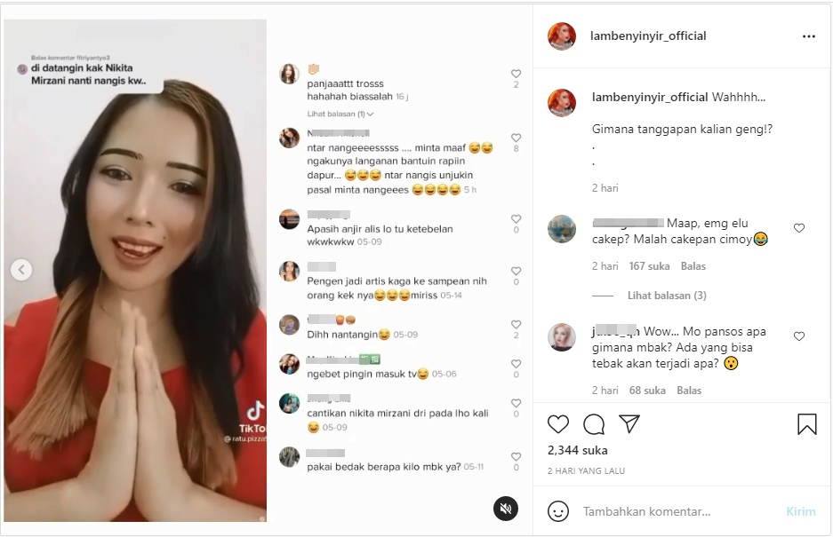 Disindir Bakal Nangis Usai Sebut Nikita Mirzani Cewek Terjelek, Pengguna TikTok Ini Malah \'Nantang\'