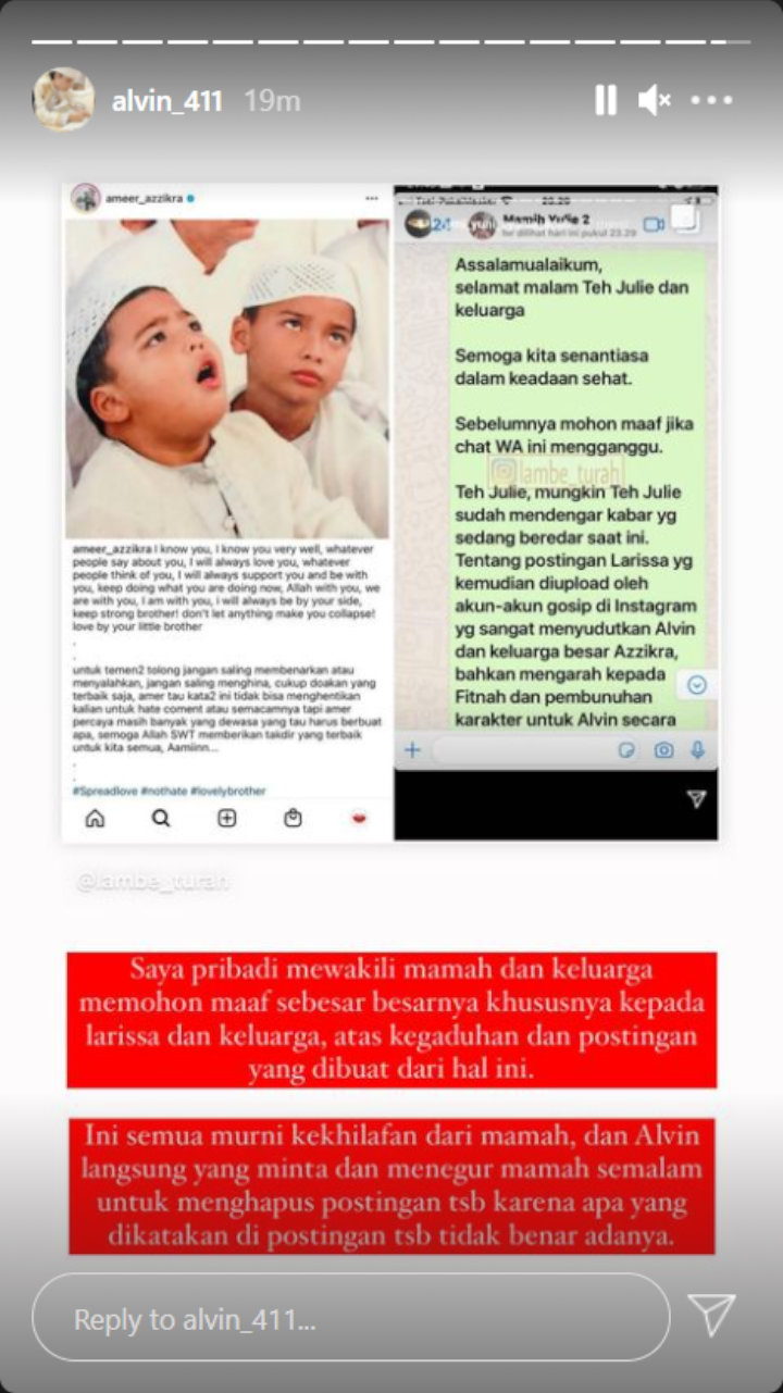 Beredar Chat Sebut Larissa Chou Sedang Sakit, Alvin Faiz Tegaskan Tidak Benar