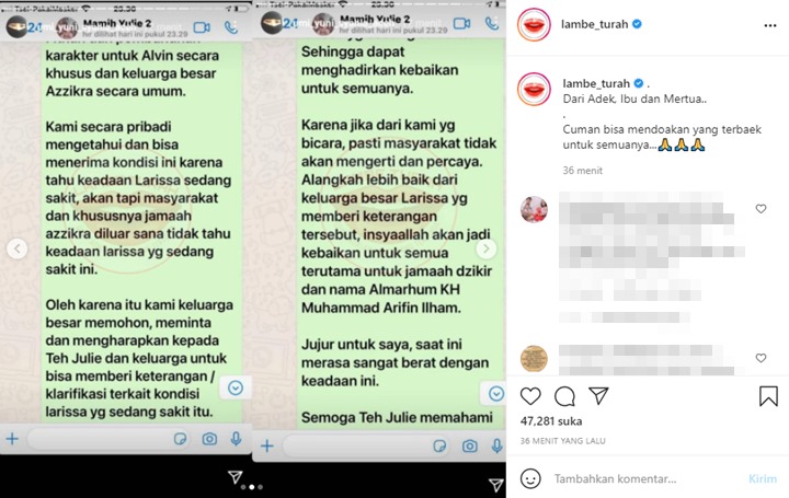 Beredar Chat Sebut Larissa Chou Sedang Sakit, Alvin Faiz Tegaskan Tidak Benar