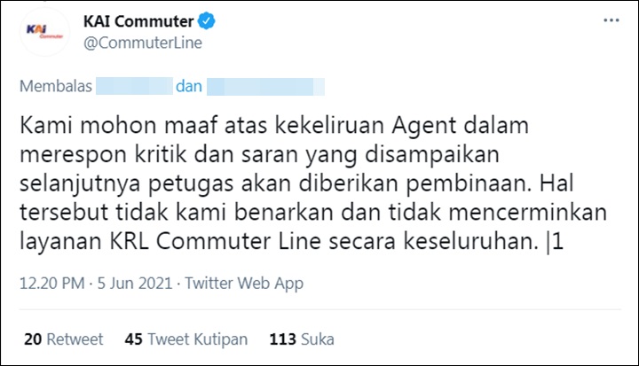 Balasan KAI Commuter