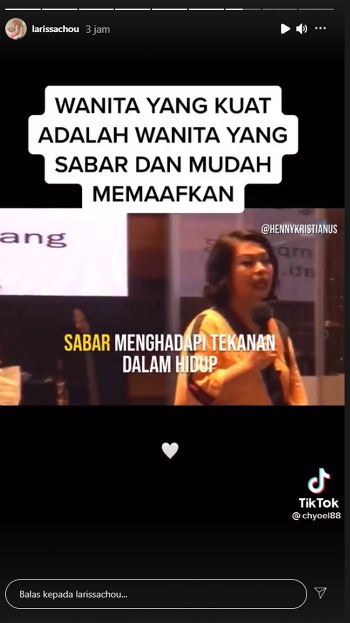 Usai Ceraikan Alvin Faiz, Larissa Chou Mendadak Bagikan Khotbah Dari Istri Pendeta Nasrani
