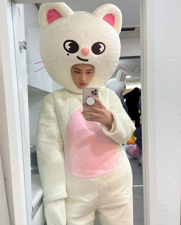 Hyunjin dengan kostum hewan tampak sangat lucu